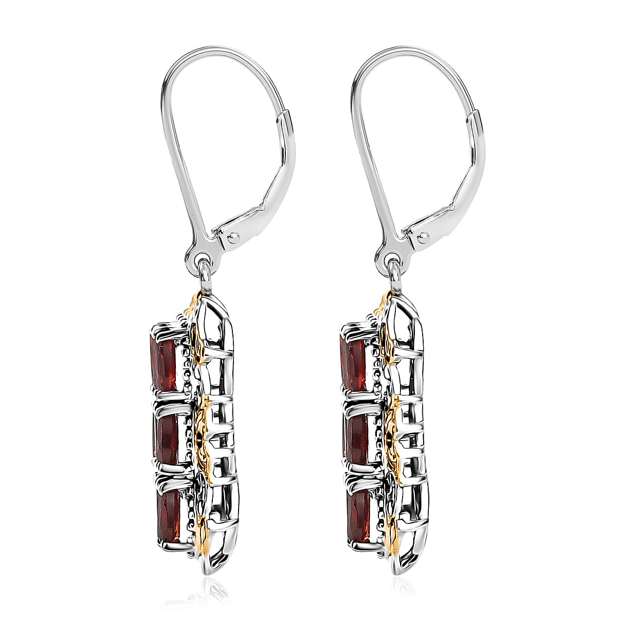 EverTrue Mozambique Garnet 4.50 ctw Earrings in 18K YG Plated with Platinum Bond and Stainless Steel