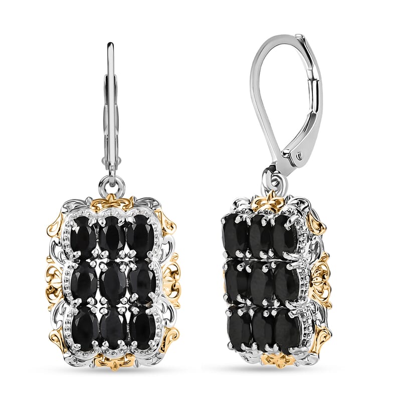 EverTrue Thai Black Spinel 6.00 ctw Earrings in 18K YG Plated with Platinum Bond and Stainless Steel