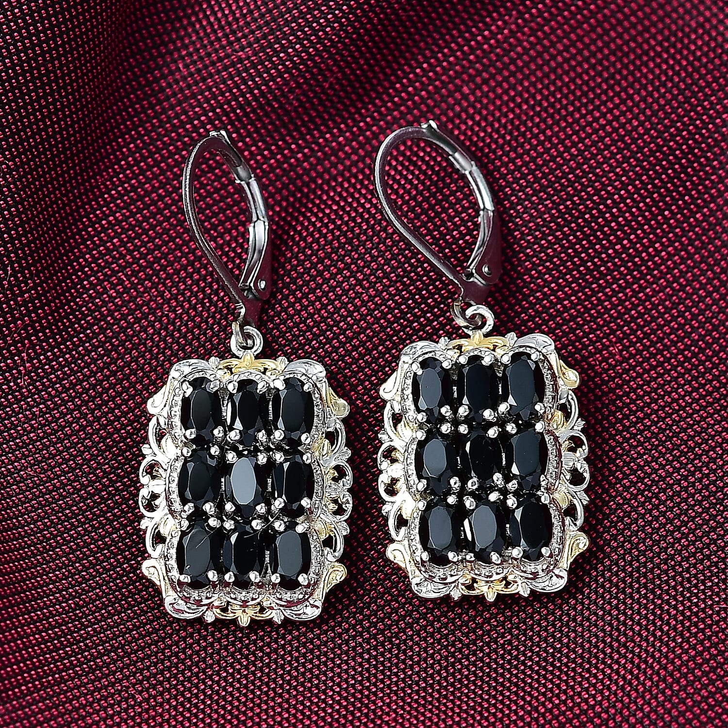 EverTrue Thai Black Spinel 6.00 ctw Earrings in 18K YG Plated with Platinum Bond and Stainless Steel