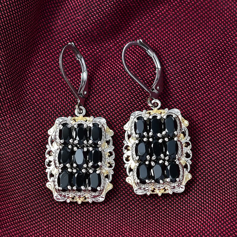 EverTrue Thai Black Spinel 6.00 ctw Earrings in 18K YG Plated with Platinum Bond and Stainless Steel