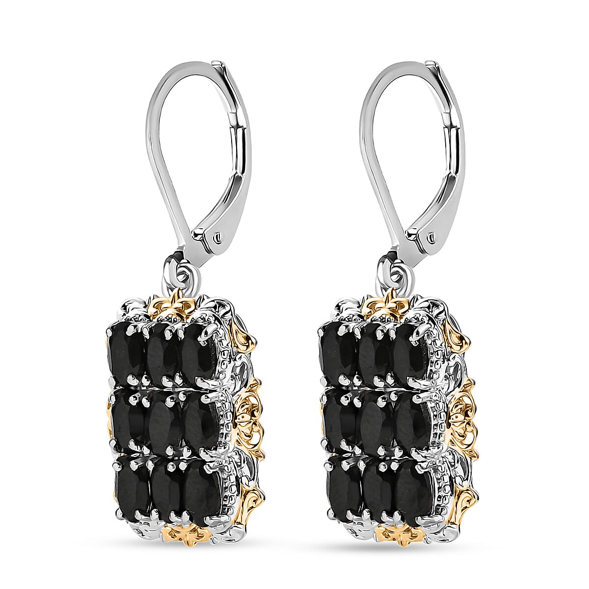 EverTrue Thai Black Spinel 6.00 ctw Earrings in 18K YG Plated with Platinum Bond and Stainless Steel
