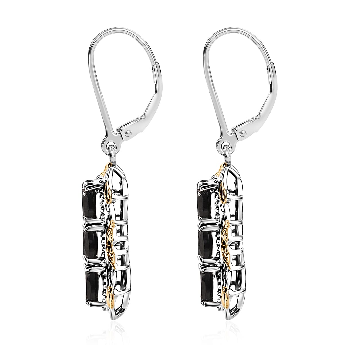 EverTrue Thai Black Spinel 6.00 ctw Earrings in 18K YG Plated with Platinum Bond and Stainless Steel