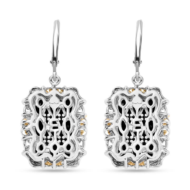 EverTrue Thai Black Spinel 6.00 ctw Earrings in 18K YG Plated with Platinum Bond and Stainless Steel