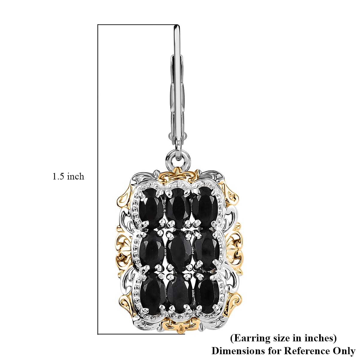 EverTrue Thai Black Spinel 6.00 ctw Earrings in 18K YG Plated with Platinum Bond and Stainless Steel