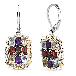 EverTrue Multi Gemstone 4.50 ctw Earrings in 18K YG Plated and Platinum Bond and Stainless Steel