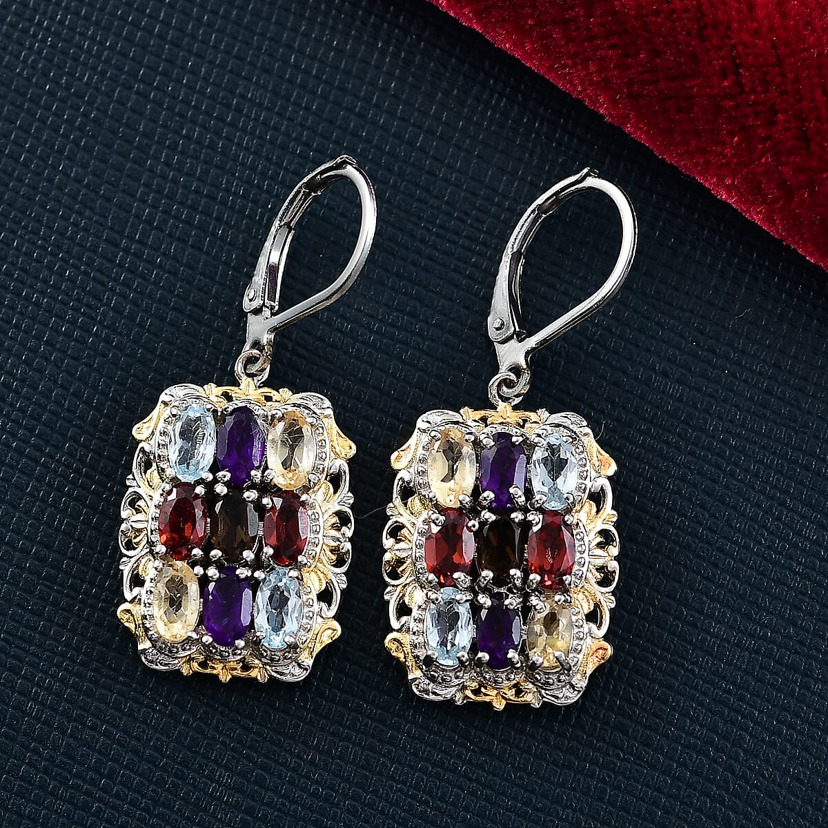 EverTrue Multi Gemstone 4.50 ctw Earrings in 18K YG Plated and Platinum Bond and Stainless Steel image number 1