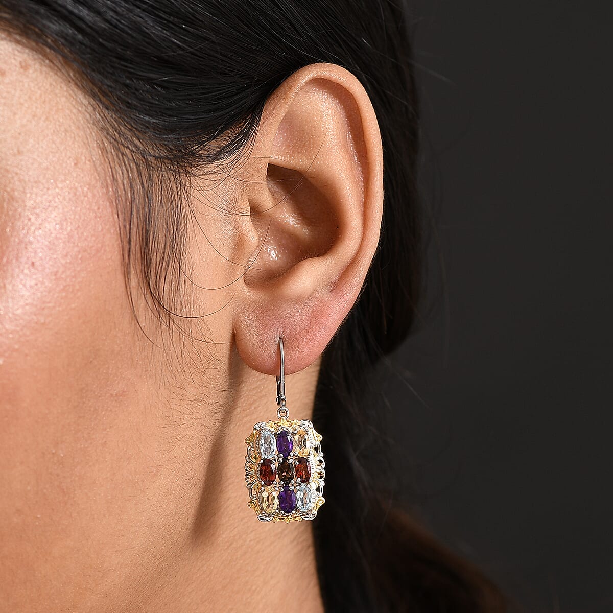 EverTrue Multi Gemstone 4.50 ctw Earrings in 18K YG Plated and Platinum Bond and Stainless Steel image number 2