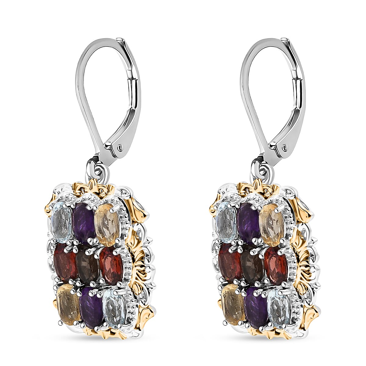 EverTrue Multi Gemstone 4.50 ctw Earrings in 18K YG Plated and Platinum Bond and Stainless Steel image number 3