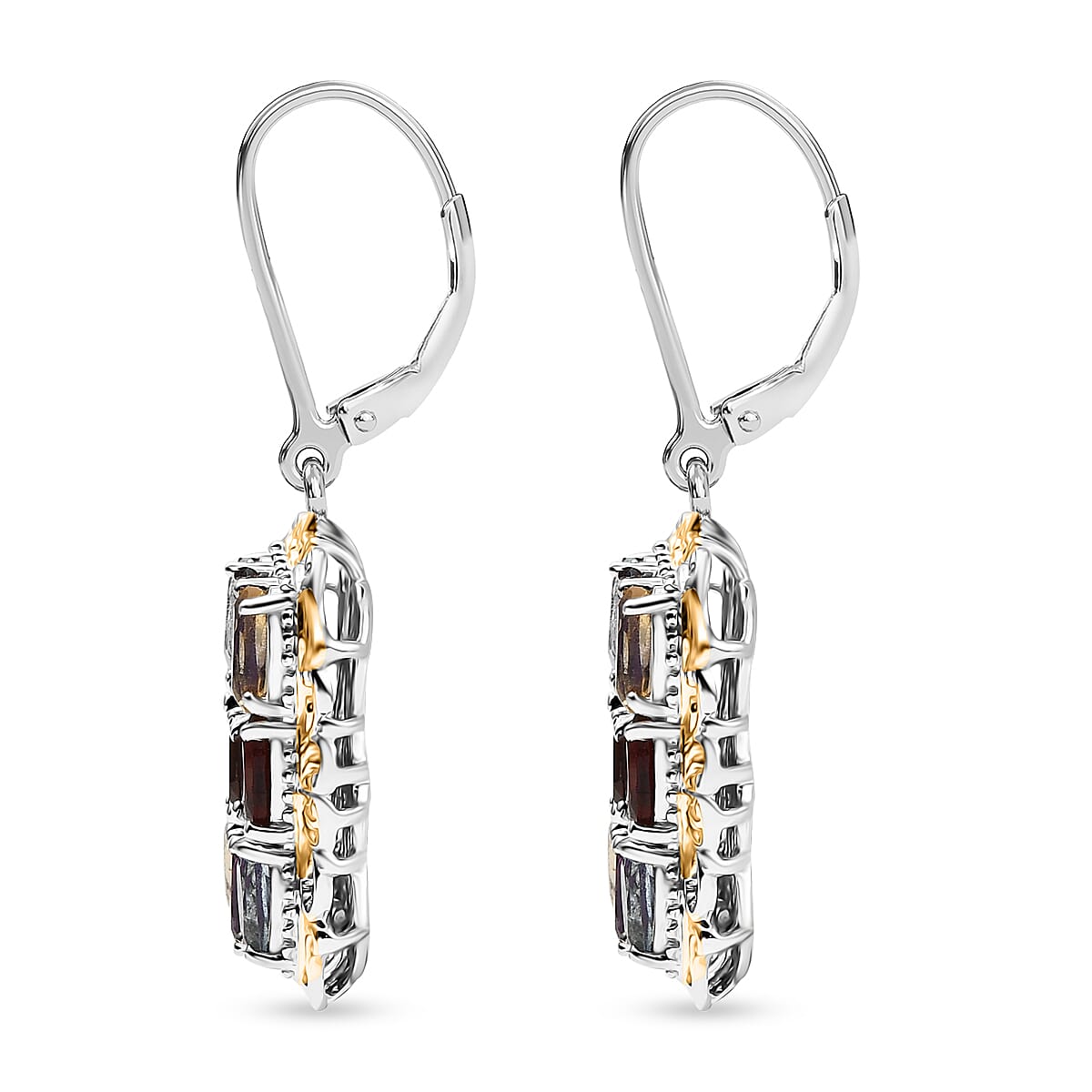 EverTrue Multi Gemstone 4.50 ctw Earrings in 18K YG Plated and Platinum Bond and Stainless Steel image number 4