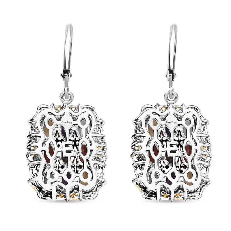 EverTrue Multi Gemstone 4.50 ctw Earrings in 18K YG Plated and Platinum Bond and Stainless Steel