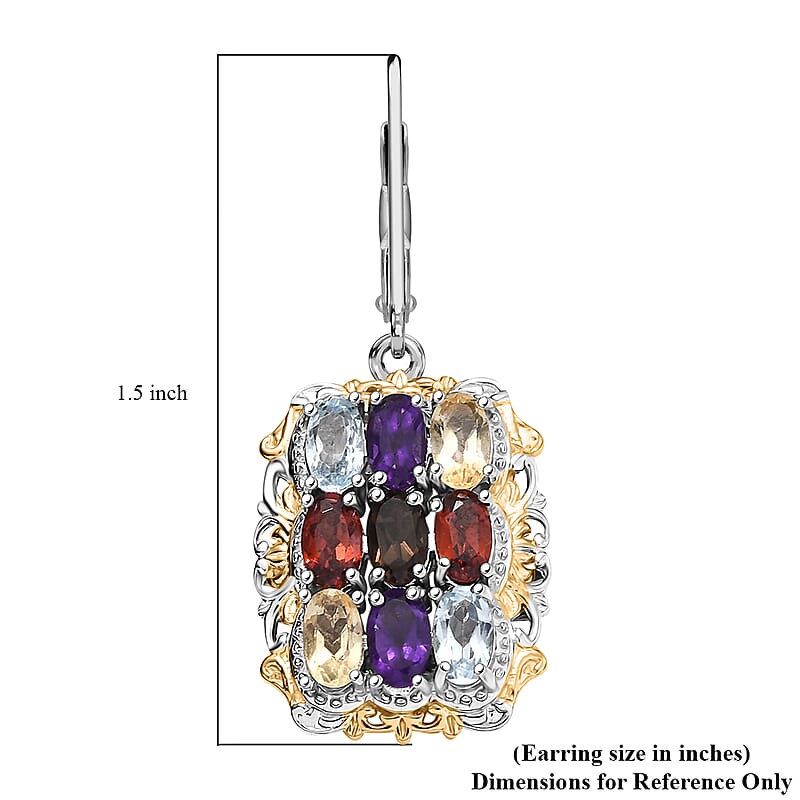 EverTrue Multi Gemstone 4.50 ctw Earrings in 18K YG Plated and Platinum Bond and Stainless Steel
