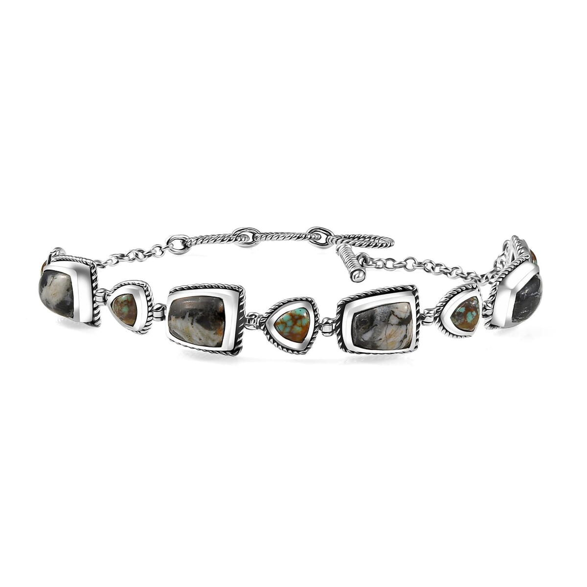 D’Joy Artisan Crafted White Buffalo and Blue Horizon Turquoise 11.70 ctw Bracelet in Sterling Silver (6.50-8.0In) image number 0