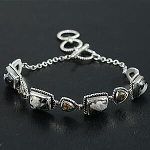 D'Joy Artisan Crafted White Buffalo and Blue Ho9rizon Turquoise 11.70 ctw Bracelet in Sterling Silver (6.50-8.0In)