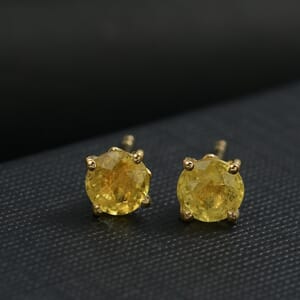 D'Joy Madagascar Yellow Sapphire 1.60 ctw Solitaire Stud Earrings in 18K Vermeil Yellow Gold Over Sterling Silver