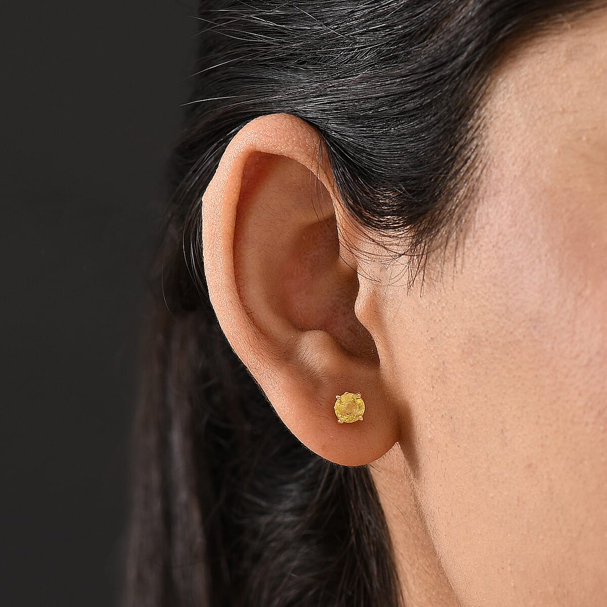 D'Joy Madagascar Yellow Sapphire 1.60 ctw Solitaire Stud Earrings in 18K Vermeil Yellow Gold Over Sterling Silver image number 2
