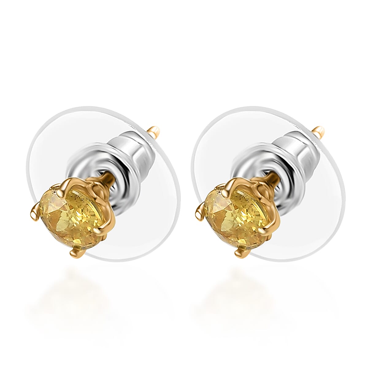 D'Joy Madagascar Yellow Sapphire 1.60 ctw Solitaire Stud Earrings in 18K Vermeil Yellow Gold Over Sterling Silver image number 3
