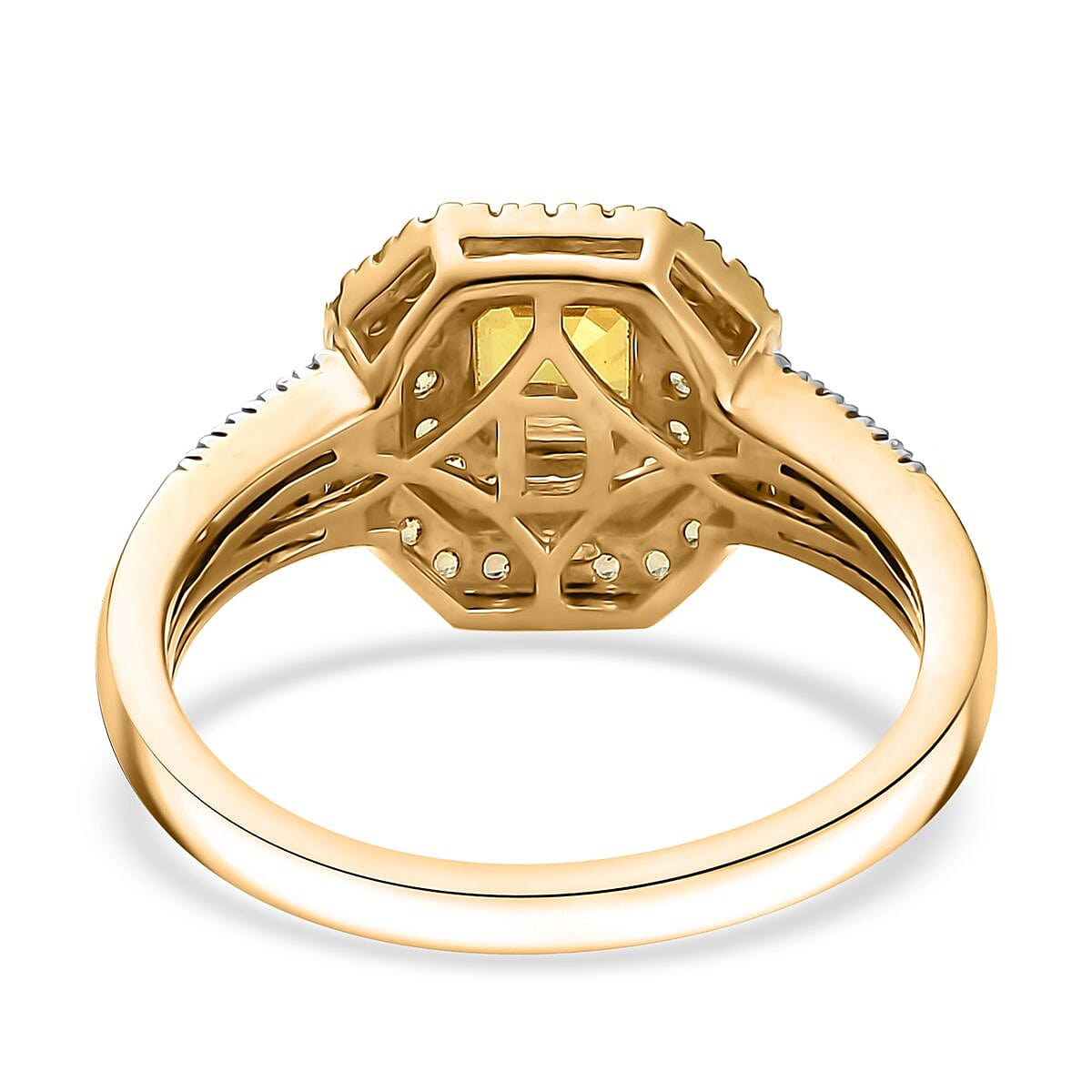 D'Joy Asscher Cut Madagascar Yellow Sapphire and Moissanite 1.60 ctw Art Deco Ring in 18K Vermeil Yellow Gold Over Sterling Silver (Size 10.0)