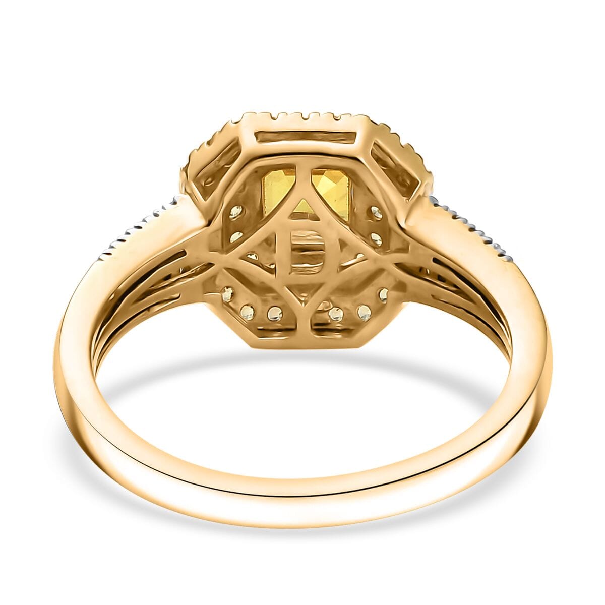 D'Joy Asscher Cut Madagascar Yellow Sapphire and Moissanite 1.60 ctw Art Deco Ring in 18K Vermeil Yellow Gold Over Sterling Silver (Size 10.0) image number 4