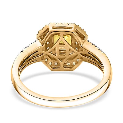 D'Joy Asscher Cut Madagascar Yellow Sapphire and Moissanite 1.60 ctw Art Deco Ring in 18K Vermeil Yellow Gold Over Sterling Silver (Size 10.0)