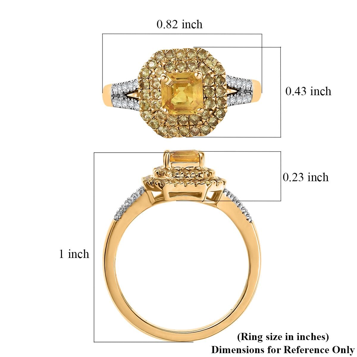D'Joy Asscher Cut Madagascar Yellow Sapphire and Moissanite 1.60 ctw Art Deco Ring in 18K Vermeil Yellow Gold Over Sterling Silver (Size 10.0) image number 5