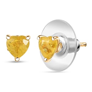 D'Joy Madagascar Yellow Sapphire 1.30 ctw Heart Stud Earrings in 18K Vermeil Yellow Gold Over Sterling Silver