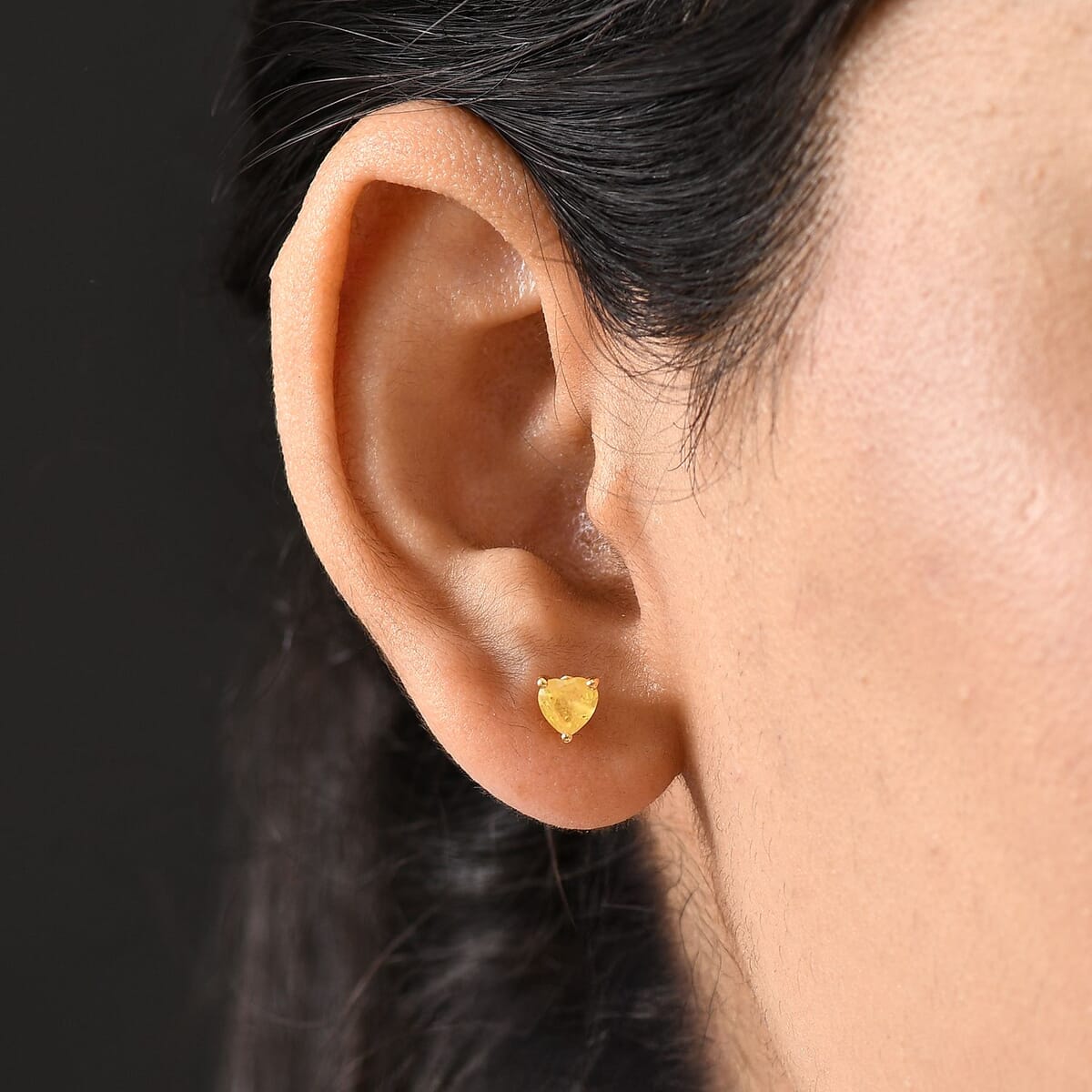 D'Joy Madagascar Yellow Sapphire 1.30 ctw Heart Stud Earrings in 18K Vermeil Yellow Gold Over Sterling Silver image number 2