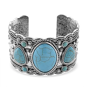 Constituted Blue Howlite 34.00 ctw Southwestern Cuff Bracelet in Silvertone (7.25 In)
