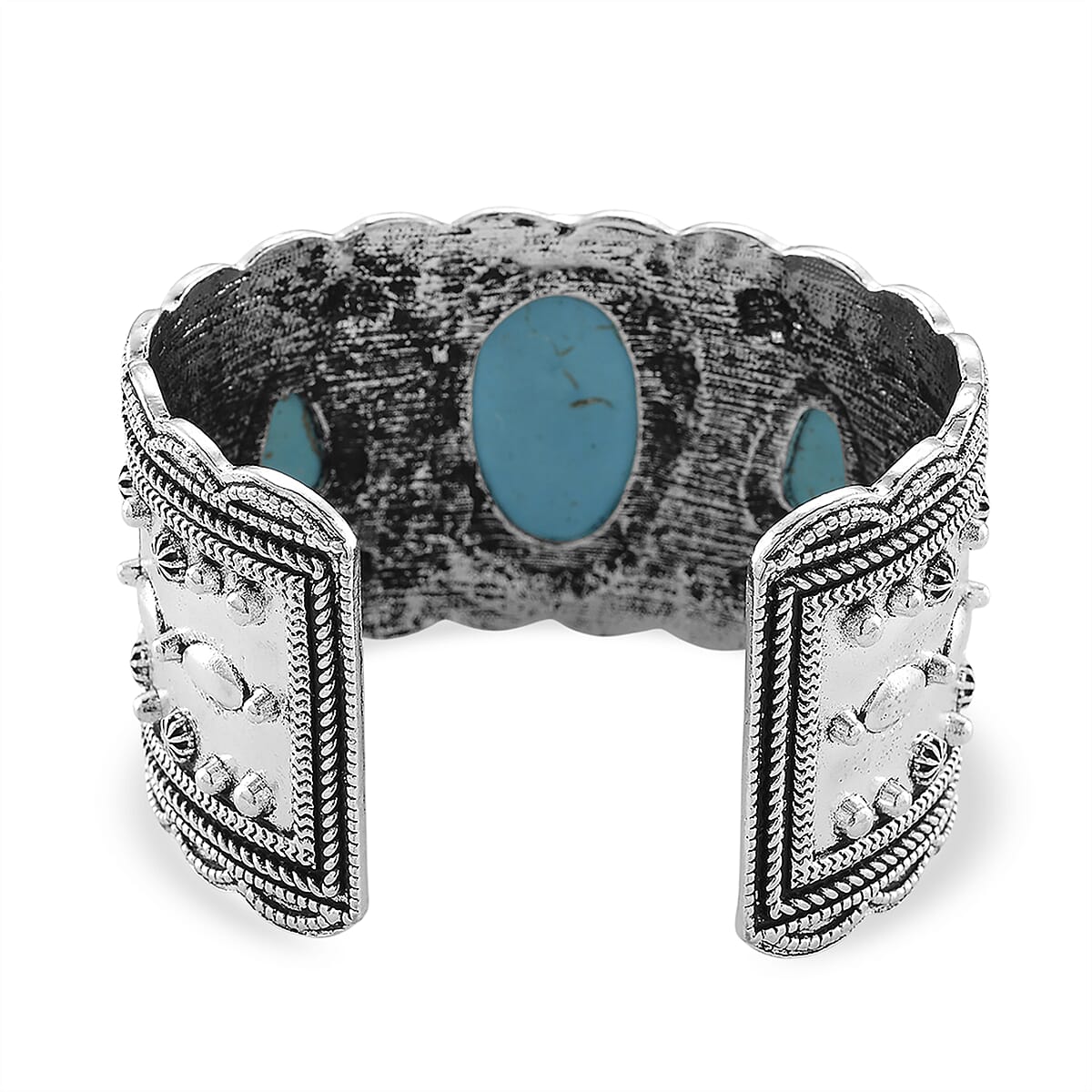 Constituted Blue Howlite 34.00 ctw Southwestern Cuff Bracelet in Silvertone (7.25 In) image number 3