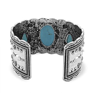 Constituted Blue Howlite 34.00 ctw Southwestern Cuff Bracelet in Silvertone (7.25 In)