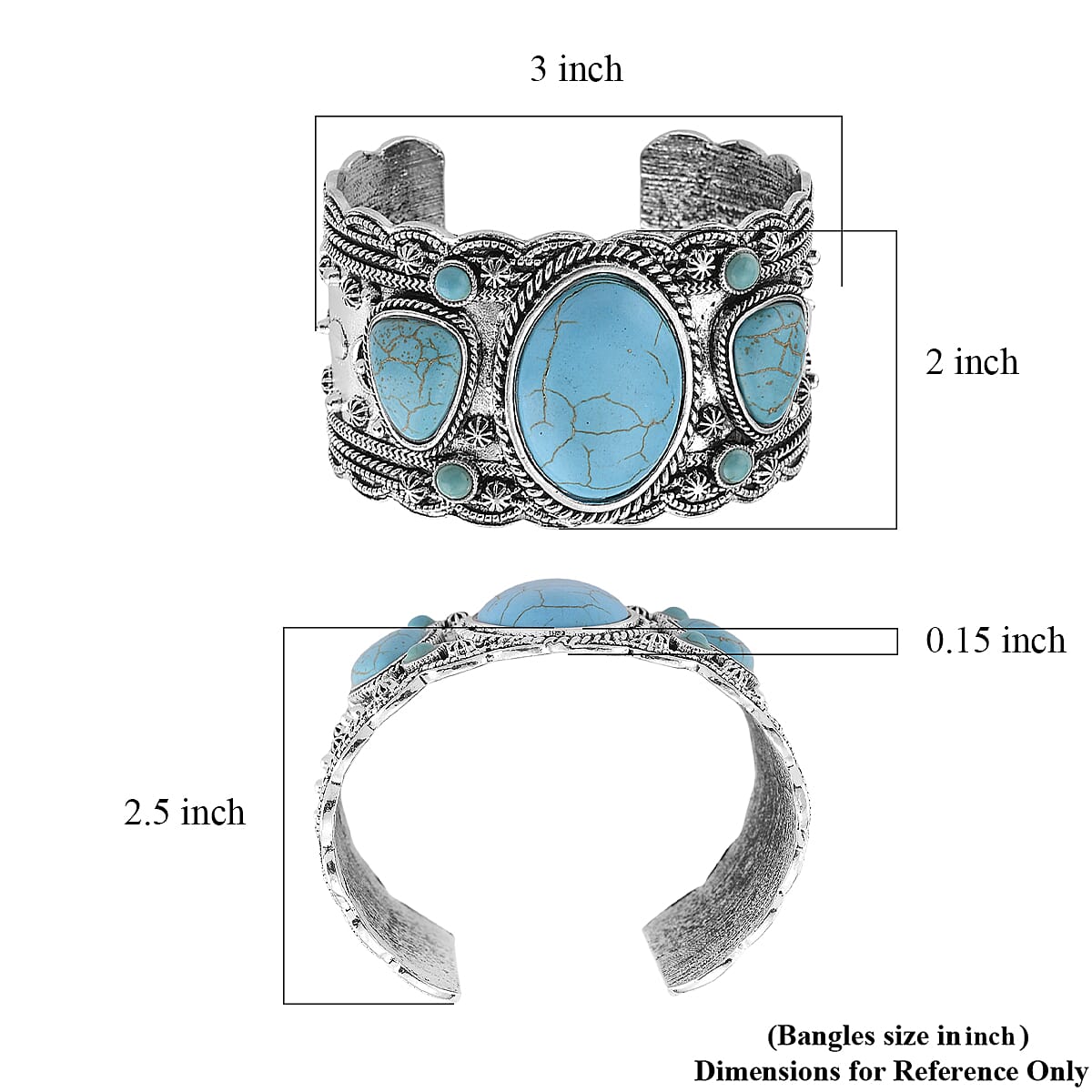 Constituted Blue Howlite 34.00 ctw Southwestern Cuff Bracelet in Silvertone (7.25 In) image number 4