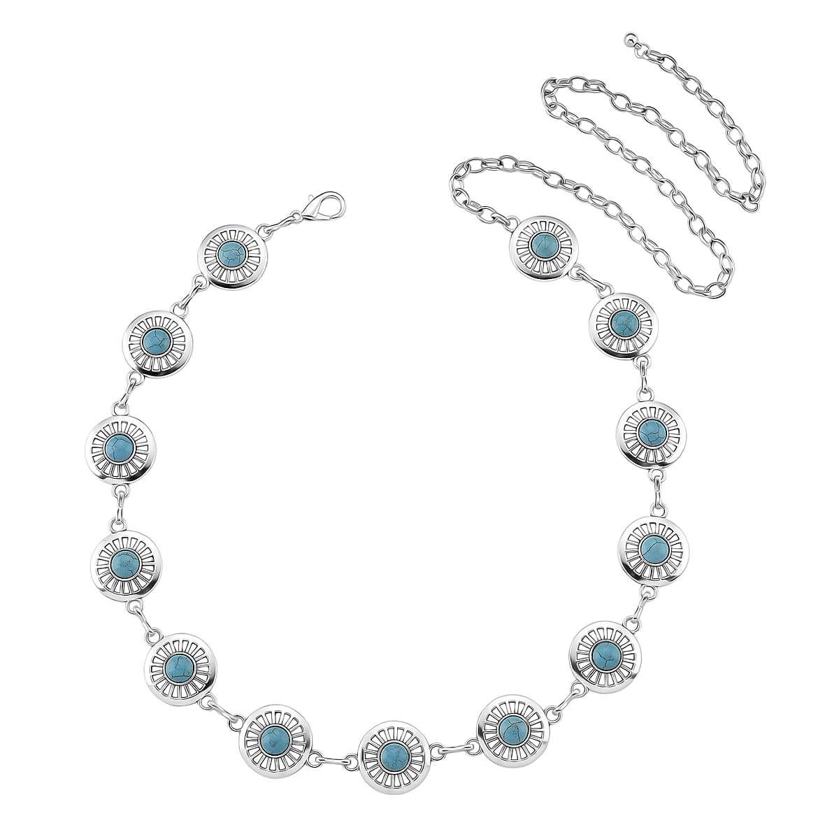 Constituted Blue Howlite 26.00 ctw Southwestern Waist Chain in Silvertone 43 Inches image number 0