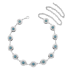 Constituted Blue Howlite 26.00 ctw Southwestern Waist Chain in Silvertone 43 Inches