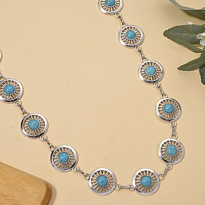Constituted Blue Howlite 26.00 ctw Southwestern Waist Chain in Silvertone 43 Inches