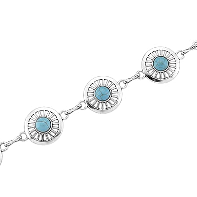 Constituted Blue Howlite 26.00 ctw Southwestern Waist Chain in Silvertone 43 Inches