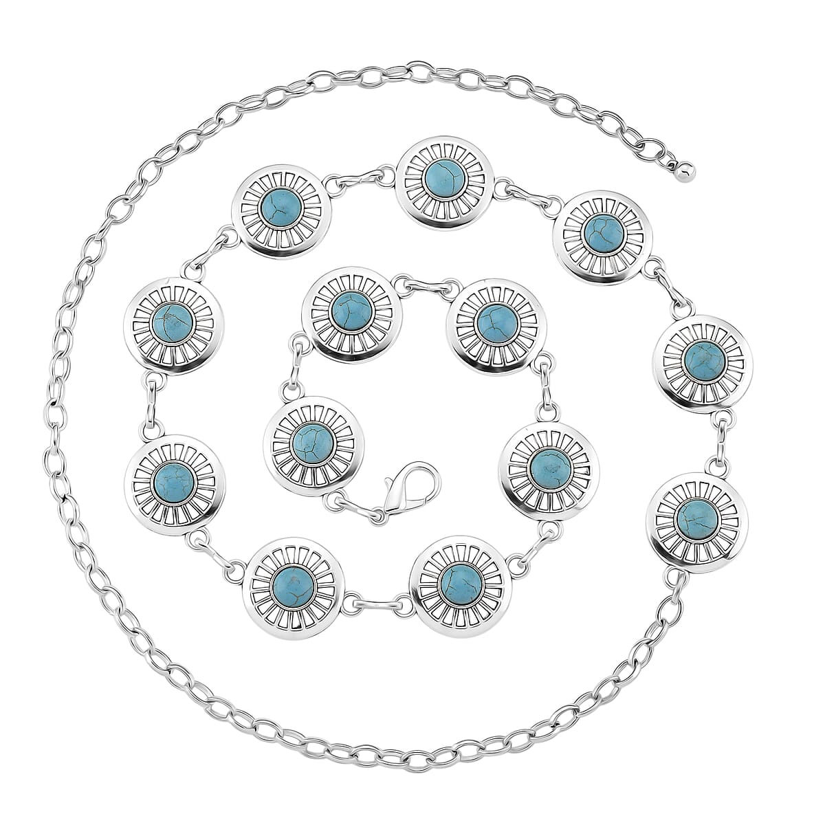 Constituted Blue Howlite 26.00 ctw Southwestern Waist Chain in Silvertone 43 Inches image number 4
