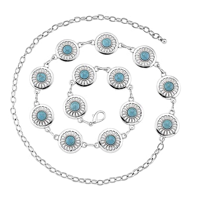 Constituted Blue Howlite 26.00 ctw Southwestern Waist Chain in Silvertone 43 Inches