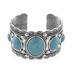 Constituted Blue Howlite 50.00 ctw Southwestern Cuff Bracelet in Silvertone (7.25 In)