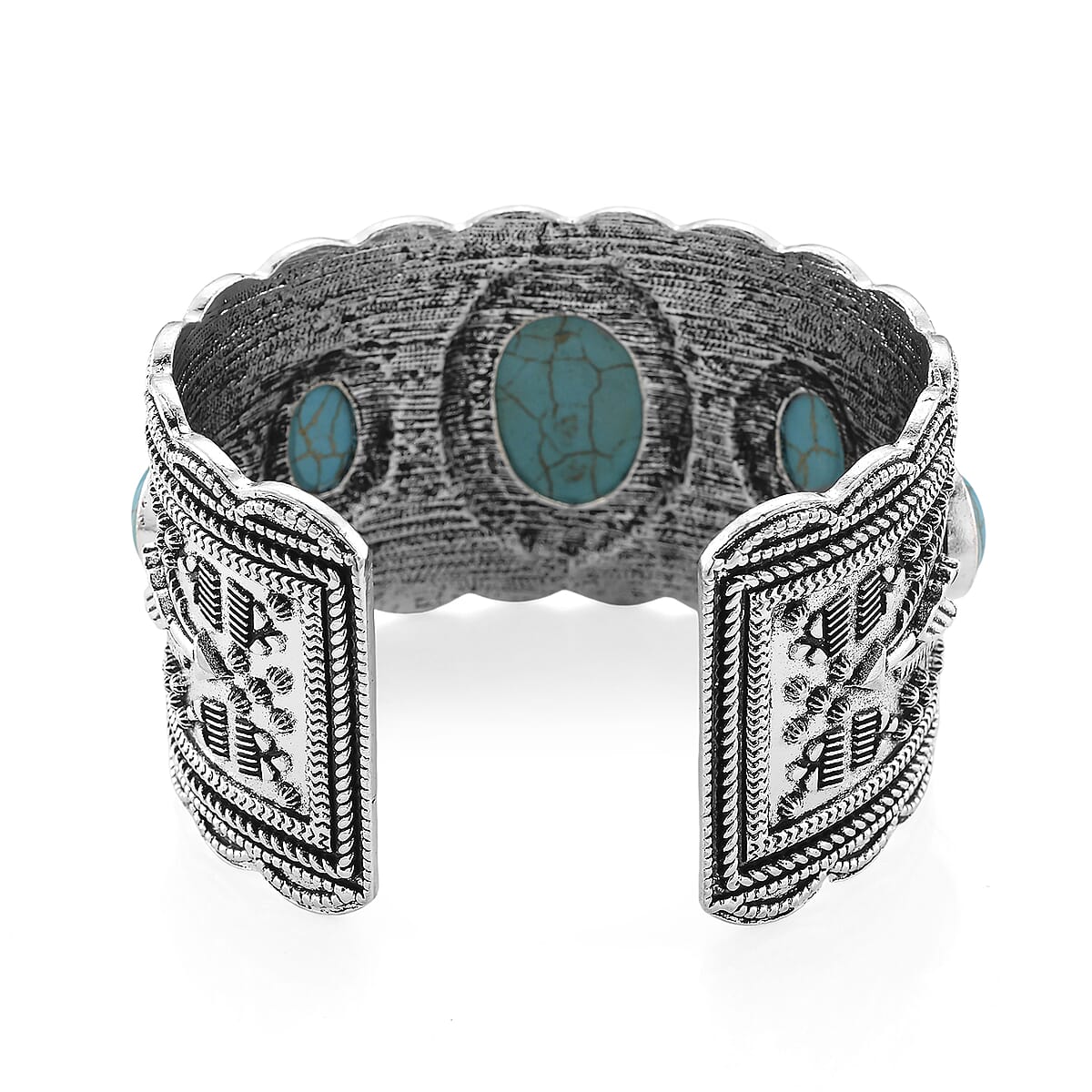 Constituted Blue Howlite 50.00 ctw Southwestern Cuff Bracelet in Silvertone (7.25 In) image number 3