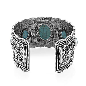 Constituted Blue Howlite 50.00 ctw Southwestern Cuff Bracelet in Silvertone (7.25 In)