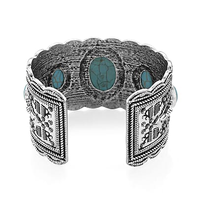 Constituted Blue Howlite 50.00 ctw Southwestern Cuff Bracelet in Silvertone (7.25 In)