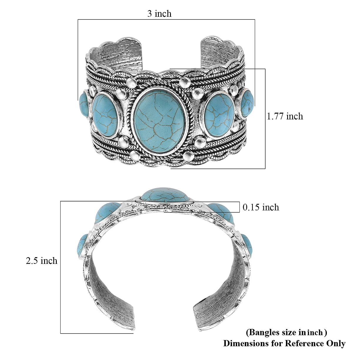 Constituted Blue Howlite 50.00 ctw Southwestern Cuff Bracelet in Silvertone (7.25 In) image number 4