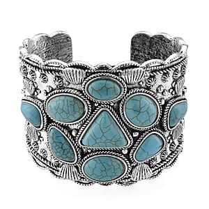 Constituted Blue Howlite 26.00 ctw Southwestern Cuff Bracelet in Silvertone (7.25 In)