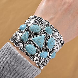 Constituted Blue Howlite 26.00 ctw Southwestern Cuff Bracelet in Silvertone (7.25 In)