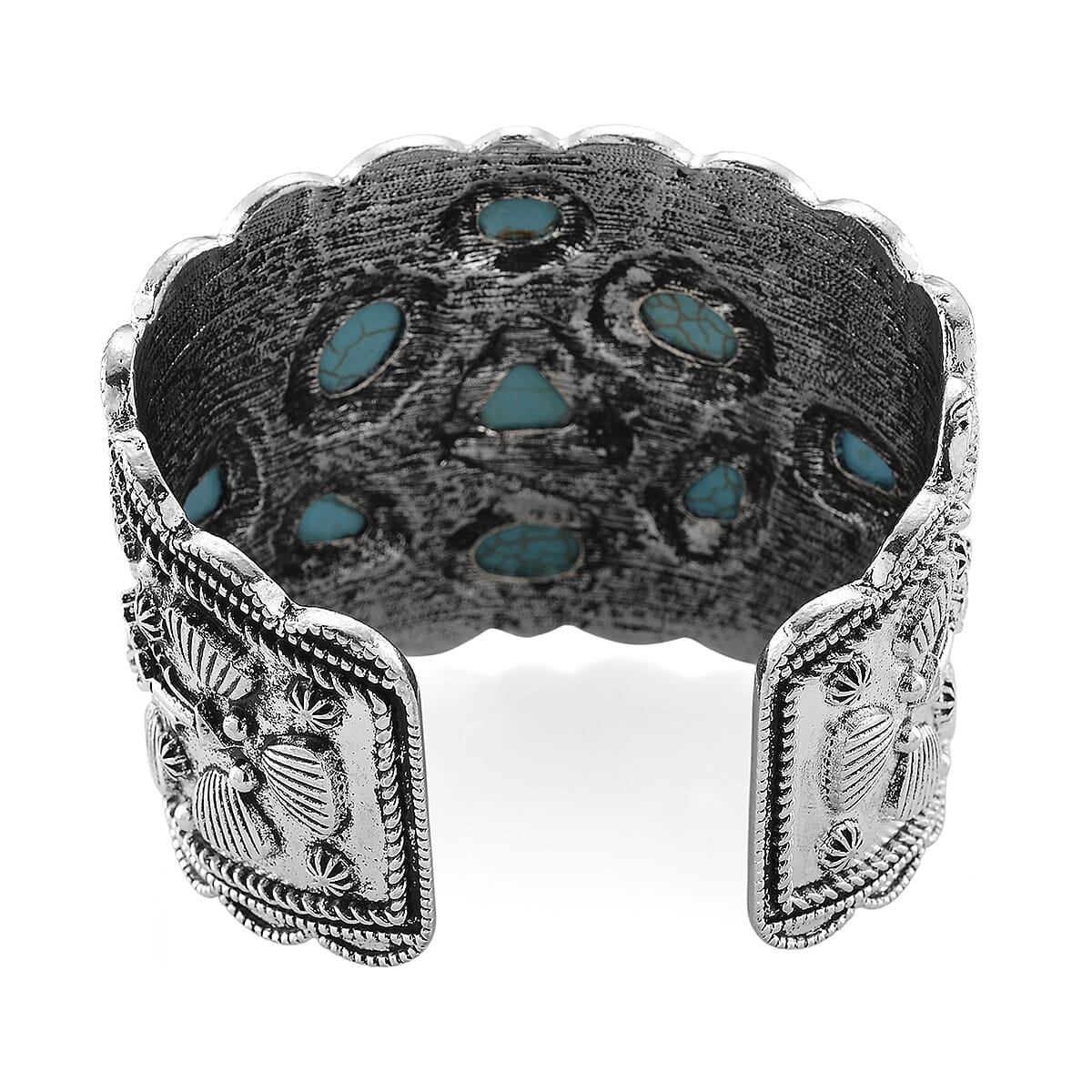 Constituted Blue Howlite 26.00 ctw Southwestern Cuff Bracelet in Silvertone (7.25 In) image number 3