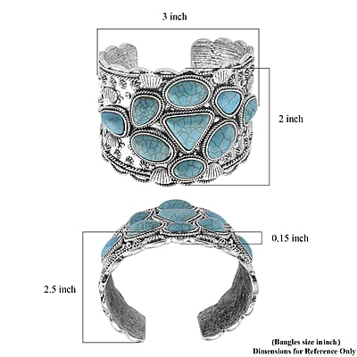 Constituted Blue Howlite 26.00 ctw Southwestern Cuff Bracelet in Silvertone (7.25 In)