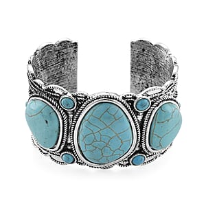 Constituted Blue Howlite 35.00 ctw Southwestern Cuff Bracelet in Silvertone (7.25 In)