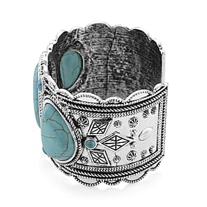 Constituted Blue Howlite 35.00 ctw Southwestern Cuff Bracelet in Silvertone (7.25 In)
