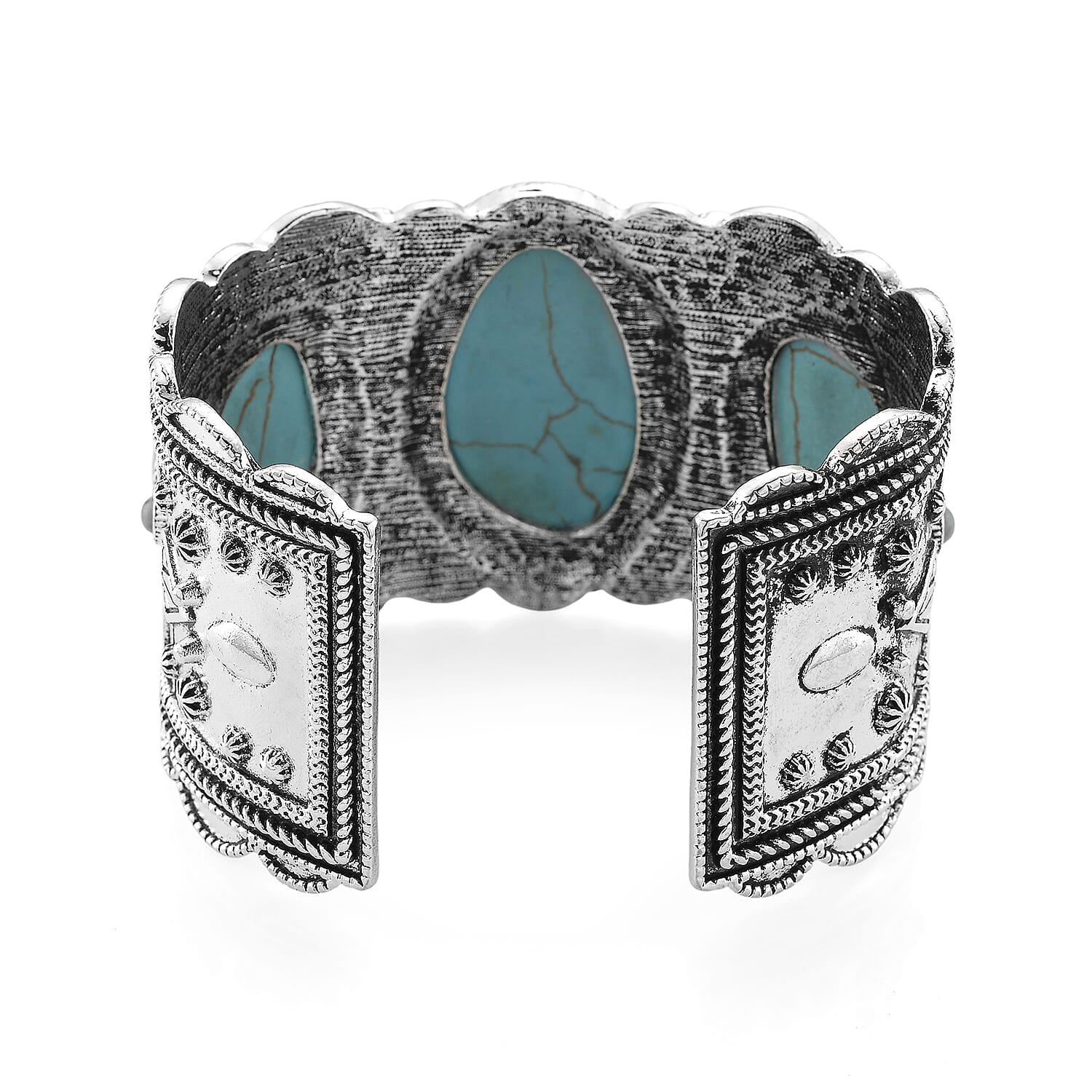 Constituted Blue Howlite 35.00 ctw Southwestern Cuff Bracelet in Silvertone (7.25 In)