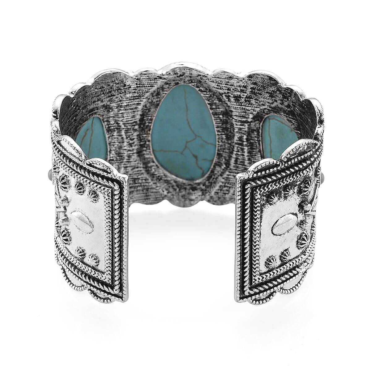 Constituted Blue Howlite 35.00 ctw Southwestern Cuff Bracelet in Silvertone (7.25 In) image number 3
