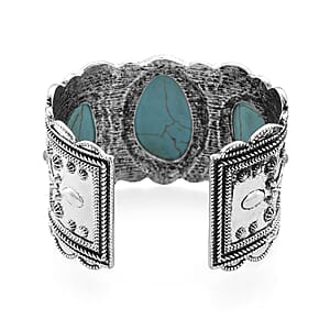 Constituted Blue Howlite 35.00 ctw Southwestern Cuff Bracelet in Silvertone (7.25 In)